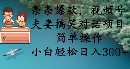 条条爆款,视频号夫妻搞笑对话项目,简单操作,小白轻松日入3张+-领航资源站